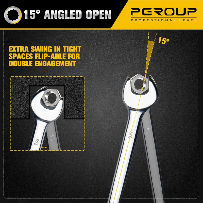 pgroup 1/4" SAE Combination Wrench, CR-V Steel with Mirror Polish, 12-Point Design, 15-Degree Offset, Perfect for Auto Repair, Household, Car & Truck Emergency - Image 5